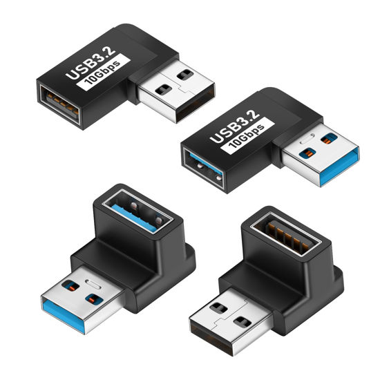 Picture of UCEC 90 Degree USB 3.2 Adapter, 4-Pack USB 90 Degree Adapter USB Angle Adapter, Vertical Up and Down Angle Horizontal Left and Right Angle USB A Male to USB A Female Adapter Extender Connector 10Gbps