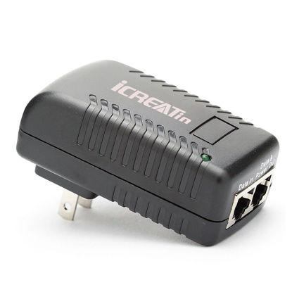 Picture of iCreatin 30W Wall PoE Injector Adapter 802.3at / 802.3af Compliant,10/100Mbps RJ-45 for 48V PoE Supported IP Cameras and Phones up to 328 Feet
