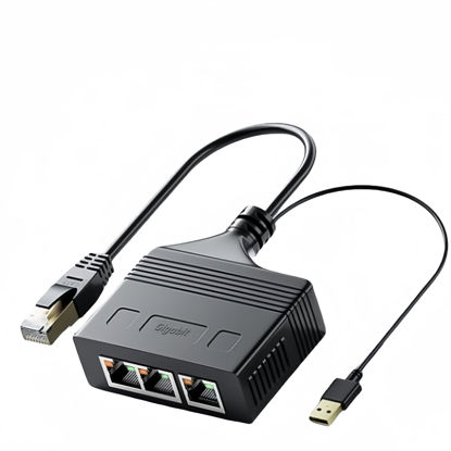 Picture of Leehitech RJ45 Ethernet Splitter 1 to 3 Network Adapter,1000Mbps Network LAN Splitter 1 Male to 3 Female Network Adapter for Cat 5/5e/6/7/8, Support 3 Devices Working Simultaneously