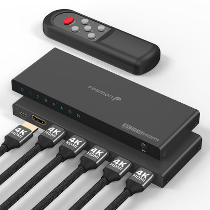 Picture of Fosmon 5-Port HDMI 4K Switch with Remote, Support 4K@60Hz HDCP 2.2 High Speed 18Gbps 5 in 1 Out Auto-Switching 5x1 HDMI 2.0 Switcher Splitter Hub Compatible with PS5, Xbox X, Apple TV