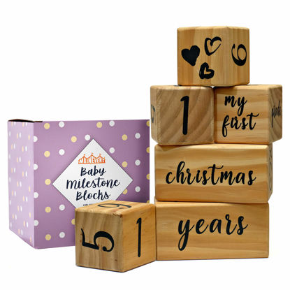 Picture of MAINEVENT Baby Monthly Milestone Blocks Complete Set, Milestone Blocks for Baby Girl, Baby Gifts for New Moms, Newborn Photography Props Baby Photo Props Month Baby Milestone Blocks