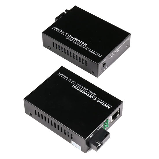Picture of A Pair 2 Pack SC Single Mode Gigabit Ethernet Media Converter 10/100/1000Mbps Bi-Directional Single SC Fiber Ethernet Transceiver up to 20km RJ-45 Port 10/1000Base-TX to 1000Base-FX 1310-nm