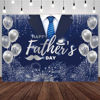 Picture of AIBIIN 7x5ft Happy Fathers Day Backdrop Blue Silver Boho Glitter Photography Background Balloons Shirt Tie Hat I Love You Dad Father's Day Party Decoration Supplies Banner Photo Booth Studio