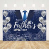 Picture of AIBIIN 7x5ft Happy Fathers Day Backdrop Blue Silver Boho Glitter Photography Background Balloons Shirt Tie Hat I Love You Dad Father's Day Party Decoration Supplies Banner Photo Booth Studio