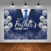 Picture of AIBIIN 7x5ft Happy Fathers Day Backdrop Blue Silver Boho Glitter Photography Background Balloons Shirt Tie Hat I Love You Dad Father's Day Party Decoration Supplies Banner Photo Booth Studio