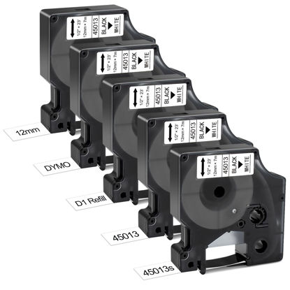 Picture of BEYONDTEK Work for Dymo D1 Label Maker Cartridge 45013 1/2" with Dymo D1 Label Maker Refills 45013s 12mm x 3m Black on White for Dymo LabelManager 160 Refill 280 210D 360D 420P PnP 220P 260P 450D,5Pk