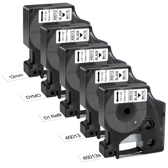 Picture of BEYONDTEK Work for Dymo D1 Label Maker Cartridge 45013 1/2" with Dymo D1 Label Maker Refills 45013s 12mm x 3m Black on White for Dymo LabelManager 160 Refill 280 210D 360D 420P PnP 220P 260P 450D,5Pk