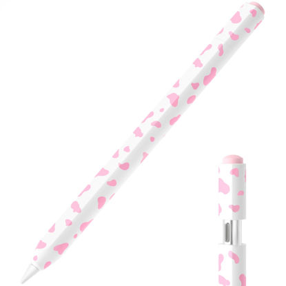 Picture of JOOSKO Cow Print Pencil Case for Apple Pencil (USB-C), Comfortable Grip, Side Thin Silicone Sleeve, Supports magnetic attachment. (Pink)