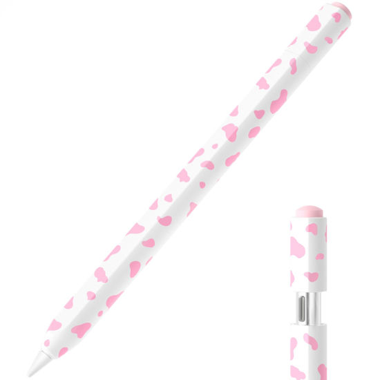 Picture of JOOSKO Cow Print Pencil Case for Apple Pencil (USB-C), Comfortable Grip, Side Thin Silicone Sleeve, Supports magnetic attachment. (Pink)
