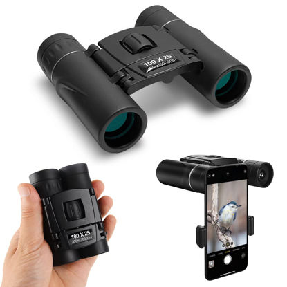 Picture of KopXat 100x25 High Power Compact Binoculars with Clear Low Light Vision, Large Eyepiece Waterproof Binocular for Adults Kids, Easy Focus Bird Watching, Outdoor, Hunting, Travel, Black