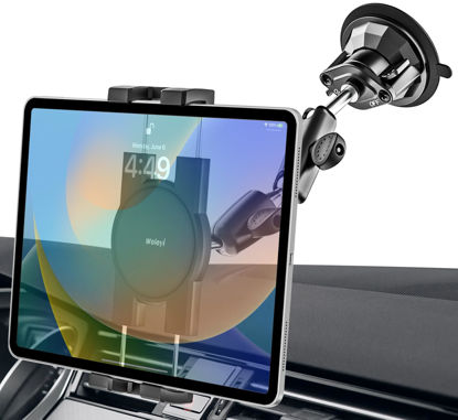 Picture of woleyi Metal Tablet Holder for Car Mount - Heavy Duty Tablet & iPad Mount for Truck Dashboard Windshield with Super Suction Cup, for iPad Pro 12.9 Air Mini, Galaxy Tab, Z Fold, iPhone, 4.7-13" devices