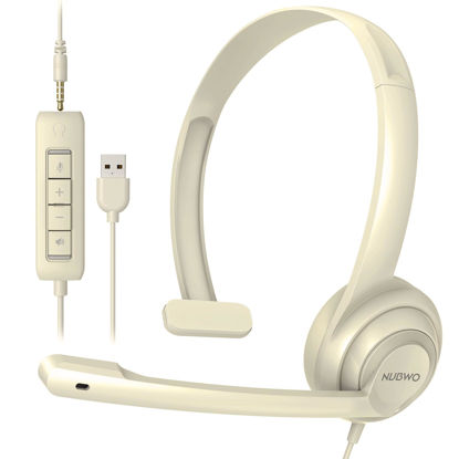 Picture of NUBWO HW02 USB Headset with Microphone Noise Cancelling &in-line Control, Ultra Comfort Computer Headset for Laptop pc, On-Ear Wired Office Call Center Headset for Boom Skype Webinars (Apricot)