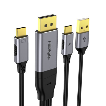 Picture of fairikabe DisplayPort to USB C Cable 4K 60Hz, 6.6ft Unidirectional DisplayPort Source to USB-C Touchable Portable Monitor, Nreal Air/Huawei VR Glass, USB-C Monitor, Projector etc.