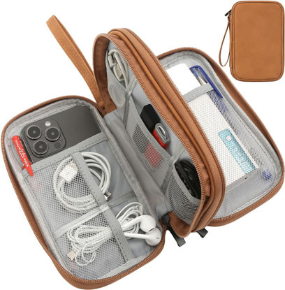 Picture of CAAORDKSO Travel Cable Organizer Pouch Electronic Accessories Carry Case Water Resistant Accessories Organizer Pouch Bag for Cable, Cord, Charger, USB, Phone, Power Bank, Earphone (Brown, Medium)