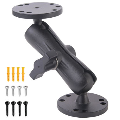 Picture of Keuvirya Aluminum Fish Finder Mount with 1" B-Size Ball, 360° Rotation Depth Finder Mount Bracket for Boats with Double AMPS Round Plates, 5.6" Long Arm Marine Electronic GPS Mount for RAM Kit