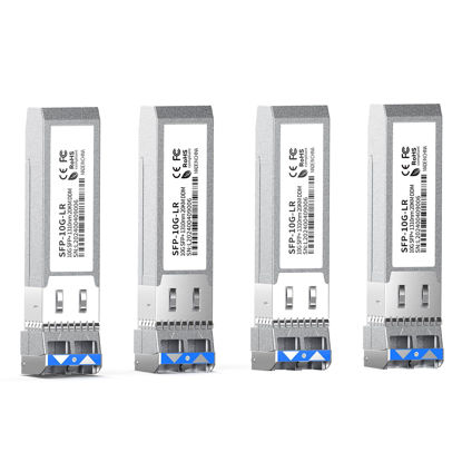 Picture of 4Pack SFP+ LC 10GBase-LR Transceiver - 10G Single Mode Module, Compatible with Cisco SFP-10G-LR, Ubiquiti UF-SM-10G, Meraki, Mikrotik, Netgear, Aruba, TP-Link and more - 1310nm, SMF, 20km, DDM