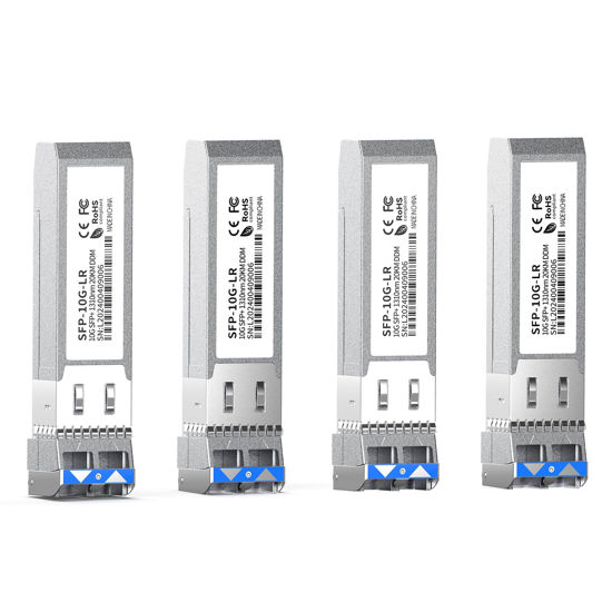 Picture of 4Pack SFP+ LC 10GBase-LR Transceiver - 10G Single Mode Module, Compatible with Cisco SFP-10G-LR, Ubiquiti UF-SM-10G, Meraki, Mikrotik, Netgear, Aruba, TP-Link and more - 1310nm, SMF, 20km, DDM