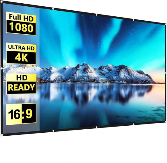Picture of FUDONI Projector Screen 100 inch, Double Sided Outdoor Movie Screen 16:9 Foldable Washable, Portable Projector Screen Outdoor Indoor Projection Screen for Home Theater Camping Party Office