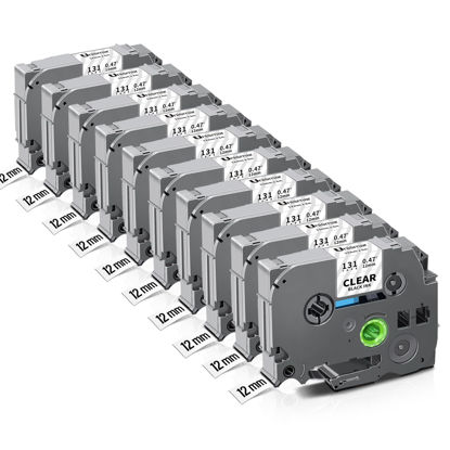 Picture of Unismar 1/2'' Black on Clear TZe Label Tape Compatible for Brother TZe-131 TZe131 TZ 12mm 0.47 Laminated Tape Clear for Ptouch PTD220 PTD200 PTD210 PTD400AD PTH100 Label Maker, 1/2'' x 26.2', 10-Pack