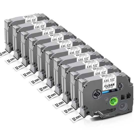 Picture of Unismar 1/2'' Black on Clear TZe Label Tape Compatible for Brother TZe-131 TZe131 TZ 12mm 0.47 Laminated Tape Clear for Ptouch PTD220 PTD200 PTD210 PTD400AD PTH100 Label Maker, 1/2'' x 26.2', 10-Pack