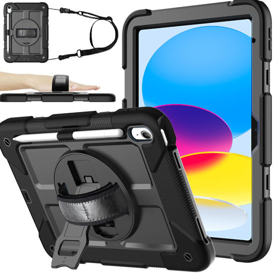 Picture of BMOUO Case for iPad 10th Generation Case 10.9 inch 2022, 360 Rotating Stand & Pencil Holder & Hand & Shoulder Strap Shockproof iPad 10th Generation Case (iPad 10th Gen), Black