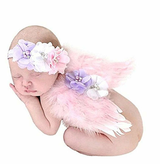 Picture of Jackcell Newborn Photography Props Angel Wings Costume, Outfit Baby Girl Picture Props with Flower Headband (Pink)