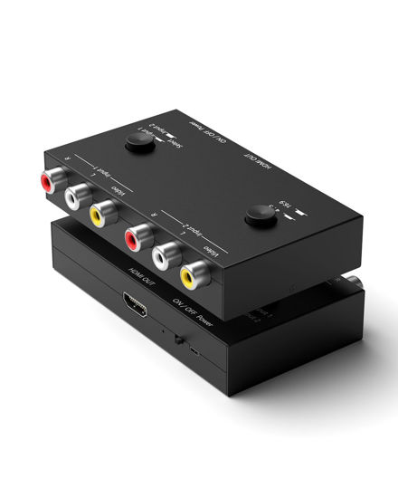 Picture of 2 Port RCA to HDMI Converter, Dual AV to HDMI Converter Supports 16:9/4:3 Composite to HDMI Adapter Support 1080P PAL/NTSC Compatible with Sega/Xbox/PS1/PS2/PS3/WII/N64/VHS, VCRs, and DVD Players
