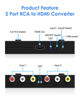 Picture of 2 Port RCA to HDMI Converter, Dual AV to HDMI Converter Supports 16:9/4:3 Composite to HDMI Adapter Support 1080P PAL/NTSC Compatible with Sega/Xbox/PS1/PS2/PS3/WII/N64/VHS, VCRs, and DVD Players
