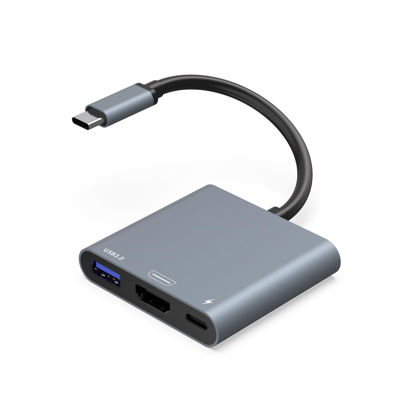Picture of O-Mei Stars USB C to HDMI Adapter, USB C Hub, iPhone to HDMI Adapter for TV, 3-in-1 Digital AV Multiport 4K@30Hz, 100W Fast Charging, 5Gbps USB-A 3.0, HDMI to USB C, USB-C to HDMI Adapter