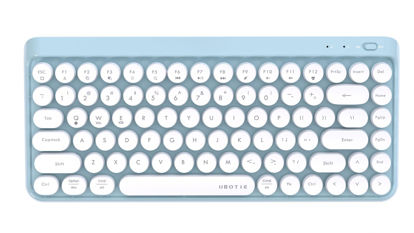 Picture of UBOTIE Portable Bluetooth Colorful Computer Keyboards, Wireless Mini Compact Retro Typewriter Flexible 84Keys Design Keyboard (Blue-White)