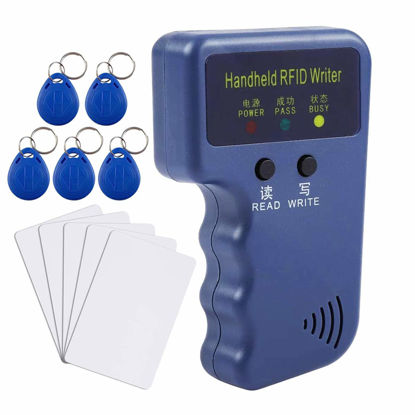 Picture of HERNAS 125KHz RFID Programmer, Upgraded Handheld RFID Reader Writer Duplicator Copier, with 10pcs Rewritable Keychains, EM4100 EM4305 T5577 AWID Supported
