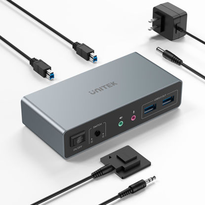 Picture of Unitek HDMI KVM Switch 2 Monitors 2 Computers 4K@60Hz USB 3.0 KVM Switches Share Dual HDMI Monitors 3 USB Ports for Keyboard Mouse Hard Drives Mic Headset Ports 2 USB-B Cable DC 5V Adapter Controller