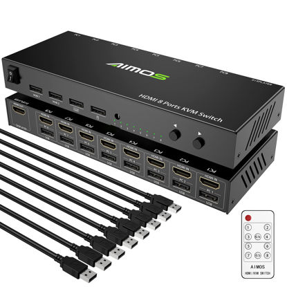 Picture of HDMI KVM Switch, 8 in 1 Out USB 2.0 HDMI KVM Switcher Box Support 4K@30Hz for 8 PC Share Keyboard and Mouse, Compatible with Windows/Linux/Mac System etc