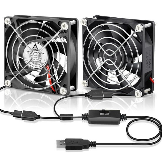 Picture of GDSTIME Dual 80mm USB Fan 80mm x 25mm 5V for Receiver DVR Playstation Xbox Computer Cabinet Cooling