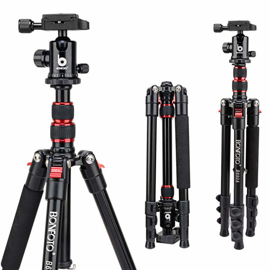 Picture of BONFOTO B690A Camera Tripod for Travel,Lightweight Aluminum Portable DSLR Tripod with 360 Degree Ball Head and Carry Bag, Camera Stand for Ring Light & Canon Nikon Sony DSLR