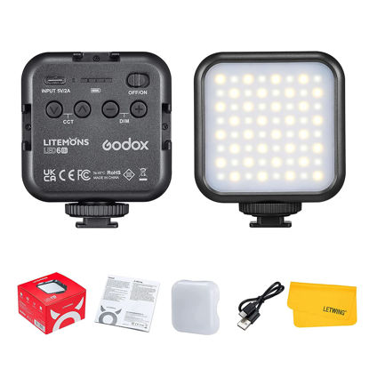 Picture of GODOX LED6Bi LED Video Light,Rechargeable Bi-Color Temperature LED Camera Light,Mini Fill-in Light 3200K-6500K Dimmable Support Magnetic Adsorption with 3 Cold Shoe Mounts for Vlog Live Streaming