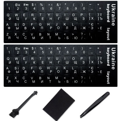 Picture of Ukrainian Keyboard Stickers[5 in 1],Ukraine Keyboard Sticker with White Letter/Black Background,Matte Vinyl Russian Belarus Keyboard Sticker for Computer Laptop Notebook Desktop