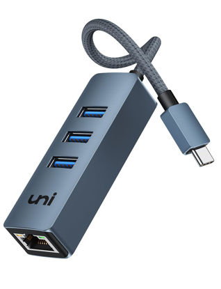 Picture of USB-C to Ethernet Adapter, uni USB-C Hub with RJ45 Gigabit, [Thunderbolt 4/3 Compatible] USB-C to Network Adapter Multiport for MacBook Pro/Air, iPad Pro, Surface Laptops, Chromebook - Midnight Blue