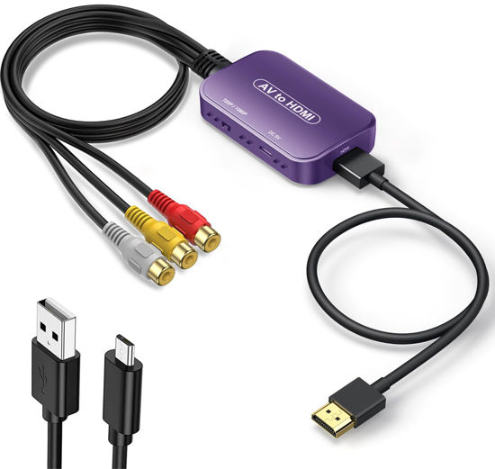 Picture of Viagkiki RCA to HDMI Converter, AV to HDMI Adapter,RCA to HDMI Composite Audio Video Converter for PS1, PS2, PS3, STB, Xbox, VHS, VCR,Black-Ray DVD Players(HDMI Cable Included) (Purple)
