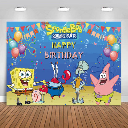 Picture of Cute Cartoon Photo Background for Children Happy Birthday Party Banner Decoration Photo Booth Studio Props Baby Shower Cake Table Photography Backdrops 5x3ft