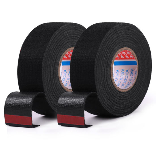 Picture of HSTECH 2 Rolls Width 1in Wire Loom Harness Tape, Speaker Wiring Harness Cloth Tape, Black Adhesive Fabric Tape, for Automobile Electrical Wire harnessing Noise Dampening Heat Proof （25mm X 15m）