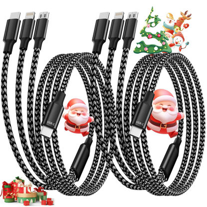 Picture of USB C Multi Charging Cable [2Pack 4FT], 3 in 1 Charging Cable Nylon Braided USB-C Multiple Charger Cord with Type-C, Micro USB and IP Port for iPhone 16/15 Series/Cell Phones and More