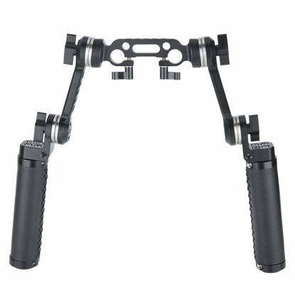 Picture of NICEYRIG Leather Rosette Handle Handgrip Kit with Rosette Extension Arm, 15mm Dual-Rod Clamp for 15mm DSLR Shoulder Rig Support