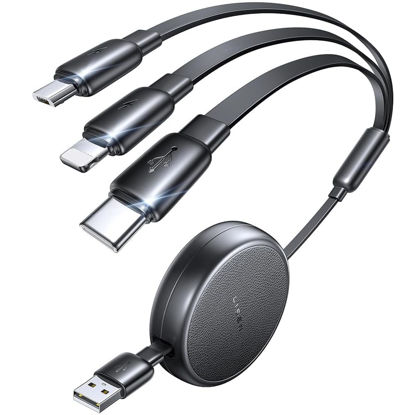 Picture of LISEN Multi Charging Cable, 3 in 1 Charging Cable, Retractable Car Charger Type C Cable, Retractable iPhone Charger Cord with Type C/L/Micro USB for iPhone 16 Charger Cord/Samsung Galaxy S25/PS/Kindle