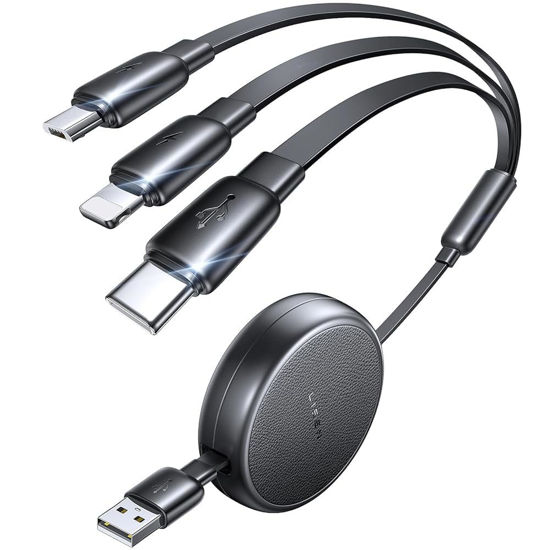 Picture of LISEN Multi Charging Cable, 3 in 1 Charging Cable, Retractable Car Charger Type C Cable, Retractable iPhone Charger Cord with Type C/L/Micro USB for iPhone 16 Charger Cord/Samsung Galaxy S25/PS/Kindle