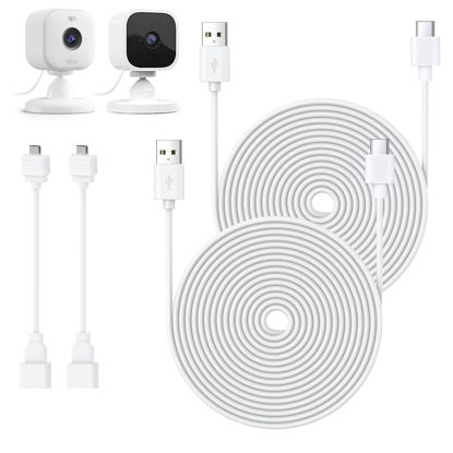 Picture of ALERTCAM Indoor Power Cable for Blink Mini & Blink Mini 2, 25ft Long USB C Extension Cable, with Extra USB C to Micro USB Adapter Continuously Charging Blink Mini Security Camera - 2Pack
