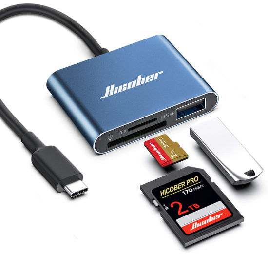 Picture of Hicober USB C to SD Card Reader, Micro SD Memory Card Reader, Type C to SD Card Reader Adapter 2TB Capacity for MacBook Camera Android Windows Linux and Other Type C Device-Blue