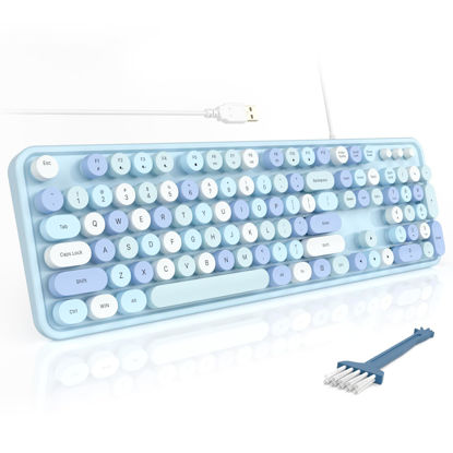 Picture of MOFII Computer Keyboards Wired, Plug Play USB Full Size Typewriter Keyboard, Cute Colorful Aesthetic Keyboard with Foldable Stands for Windows PC Laptop (Blue Colorful)
