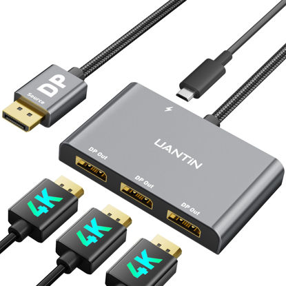 Picture of UANTIN DisplayPort Splitter for 3 Monitors Extended Display | 4K 60Hz Display Port to Docking Station 1 in 3 Out Adapter 3xDP MST Hub for PC, NVIDIA, AMD