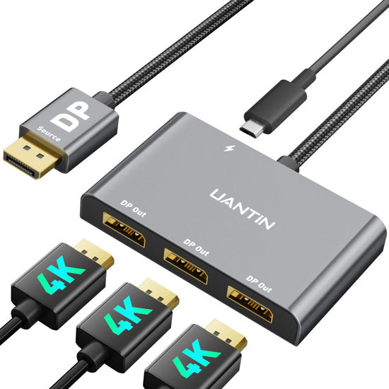 Picture of UANTIN DisplayPort Splitter for 3 Monitors Extended Display | 4K 60Hz Display Port to Docking Station 1 in 3 Out Adapter 3xDP MST Hub for PC, NVIDIA, AMD